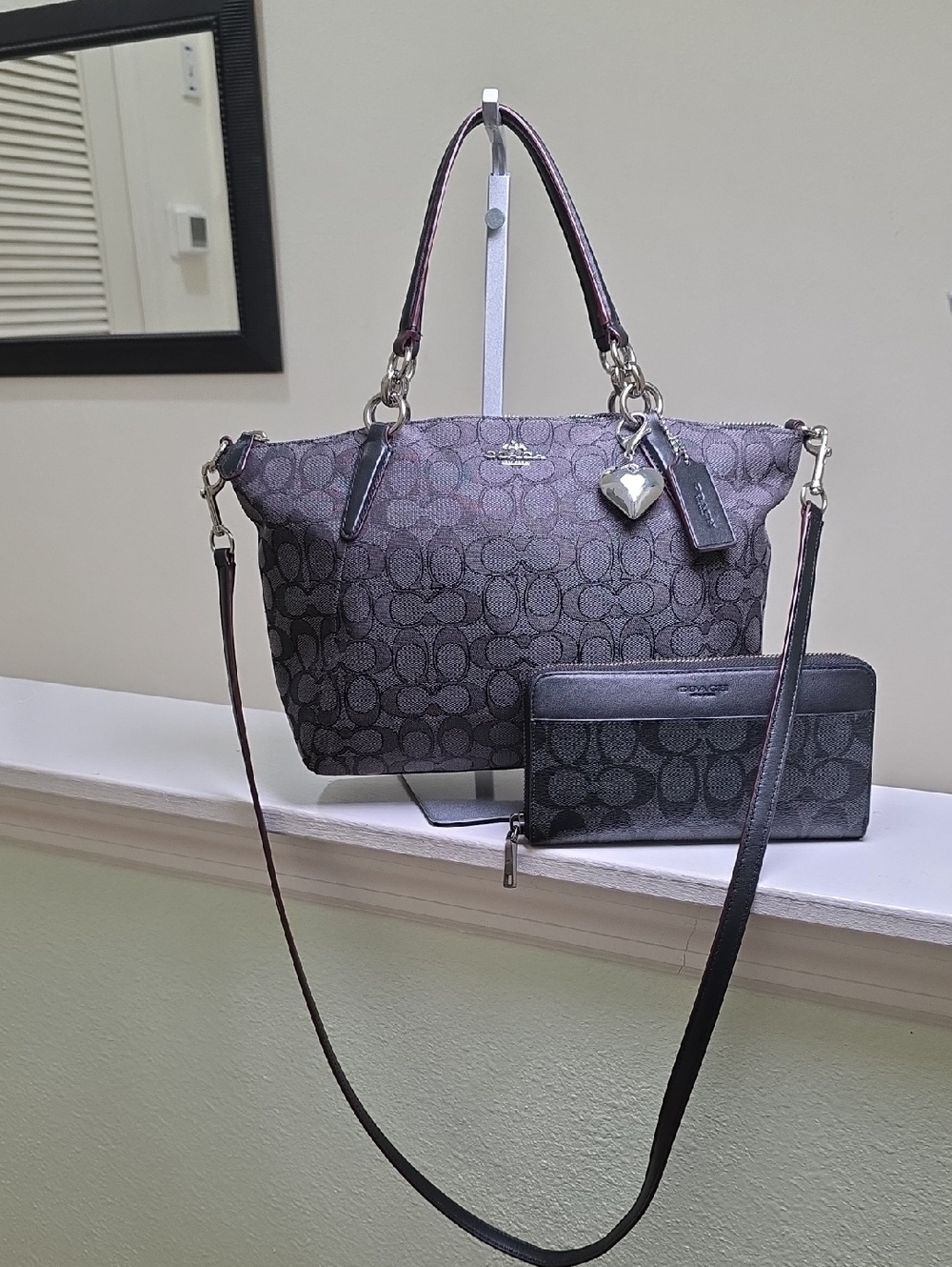 COACH F36625 Jacquard Signature Small Kelsey Crossbody/Satchel & Wallet EUC